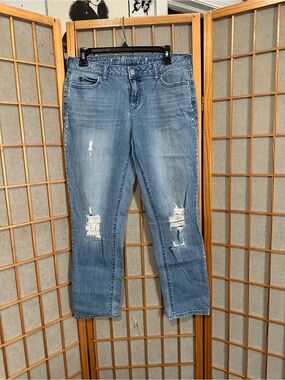 J-Lo Brand Women’s Distressed Boyfriend Jeans with Rhinestones